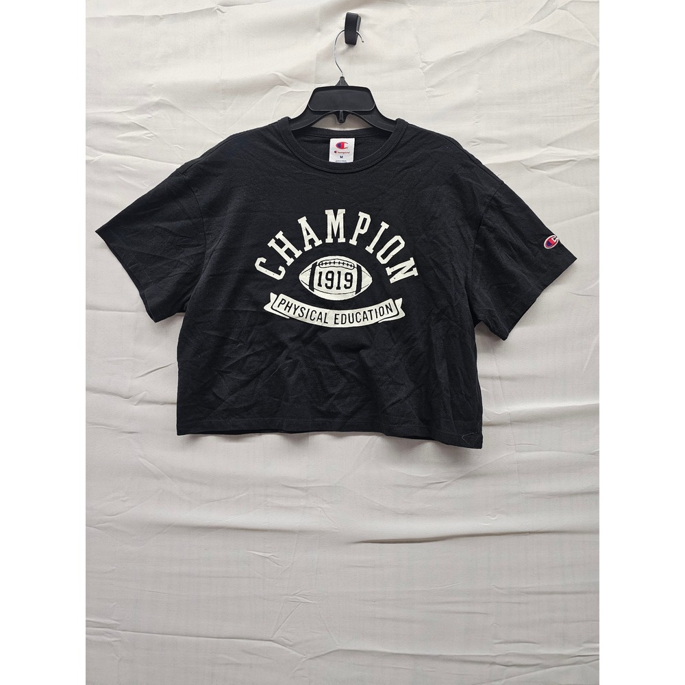 Champion Womens Rec Center Cropped Tee Black Graphic T-Shirt W253TS02003 Medium